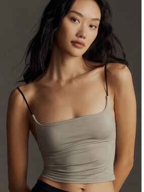 Anthropologie Sage Green Ribbed Tank with Contrast Straps